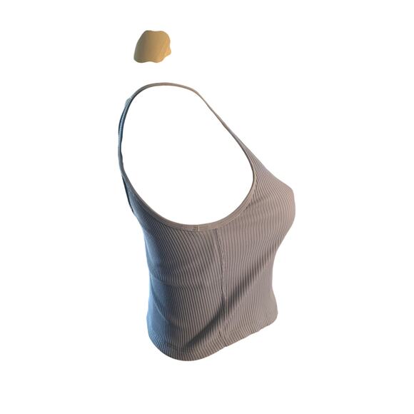 Women M Vuori VW189 Blue Rib Crop Tank Top Built-In Bra Stretch Knit Sports - Picture 5 of 7